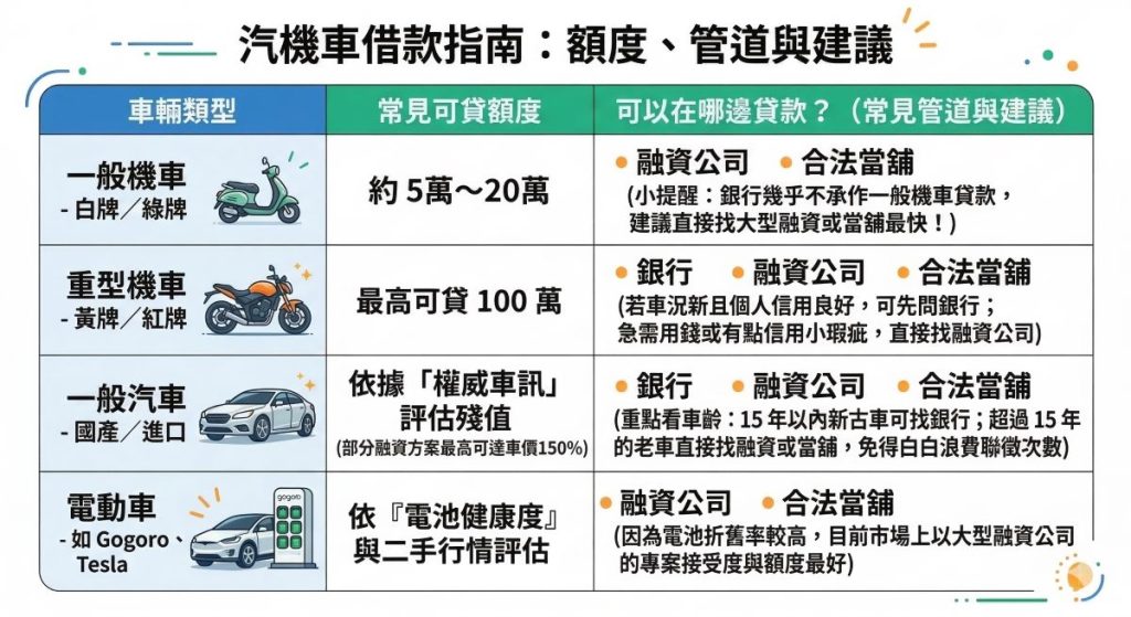 汽機車借款的申請額度怎麼看?每種車種的貸款額度都不太一樣!